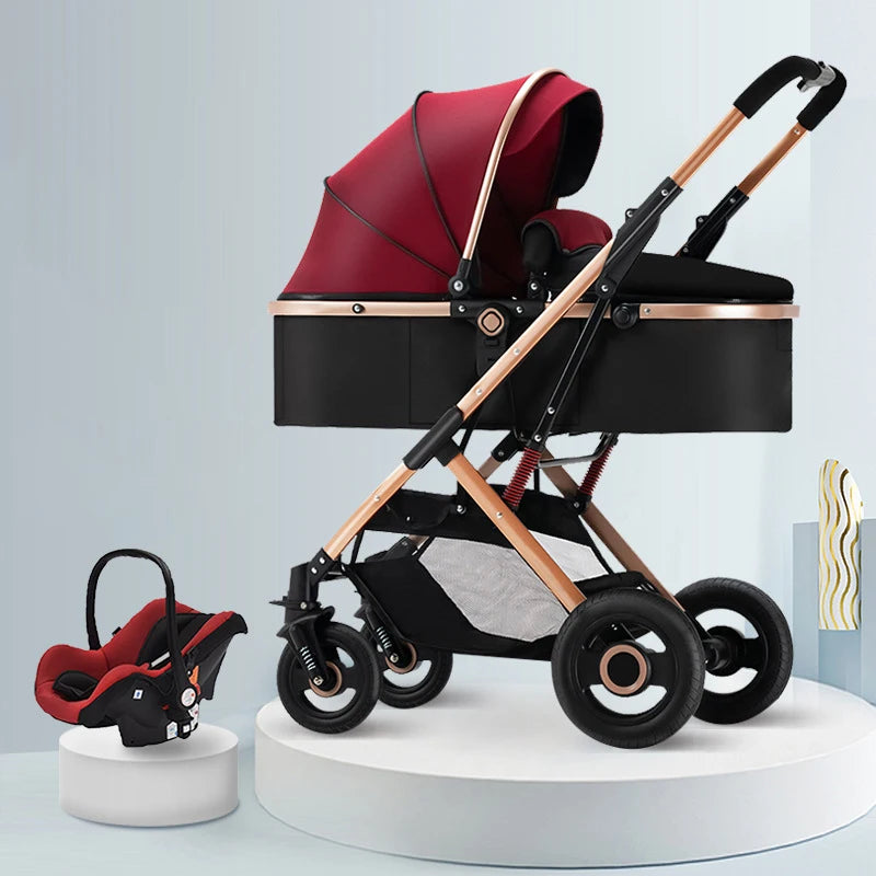 3-In-1 Kinderwagen Vijf Punts Veiligheidsgordel Opvouwbare Kinderwagen Autostoel 0-3 Jaar Oude High View Kinderwagen